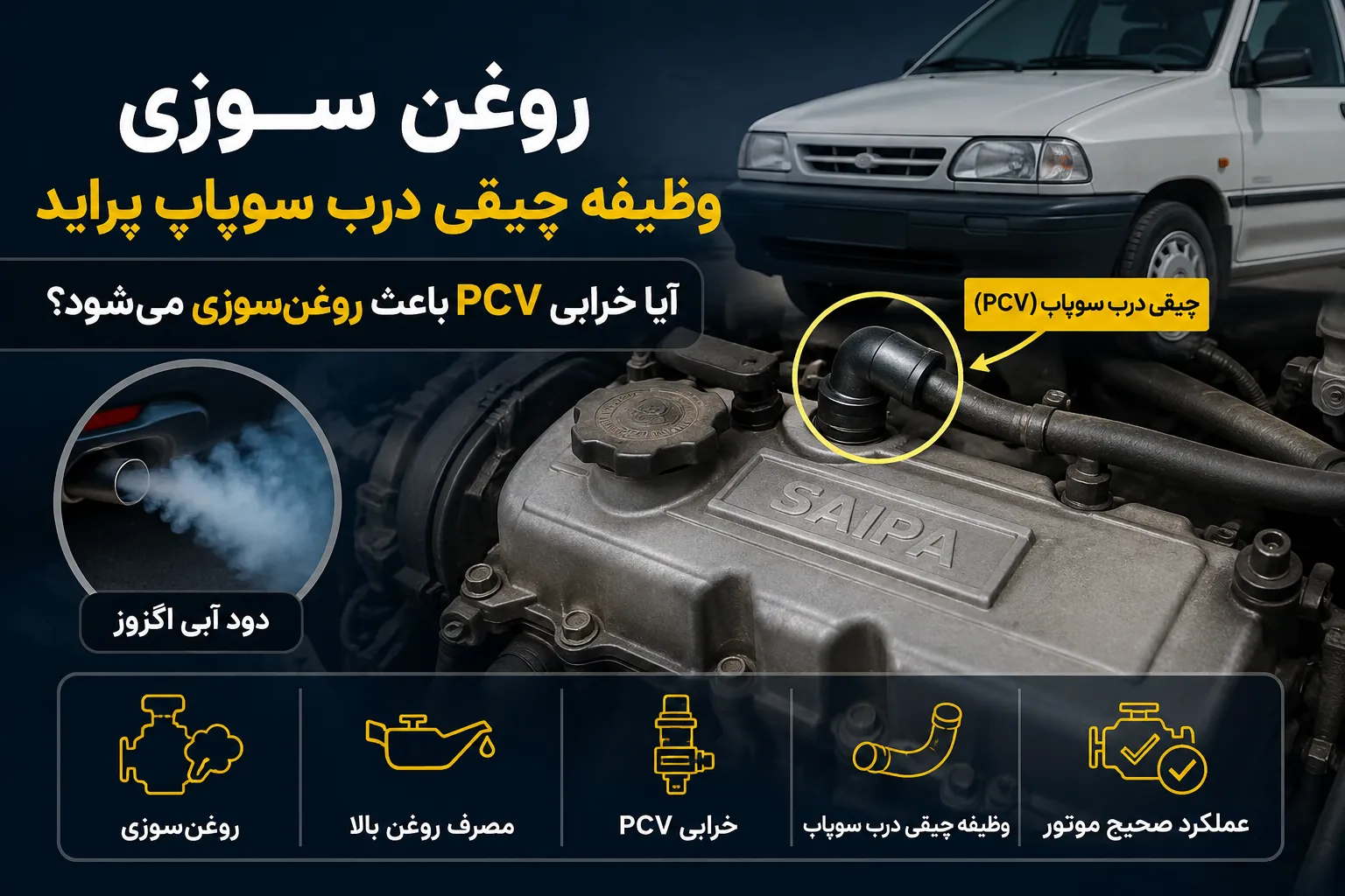 روغن‌ سوزی وظیفه چپقی درب سوپاپ پراید